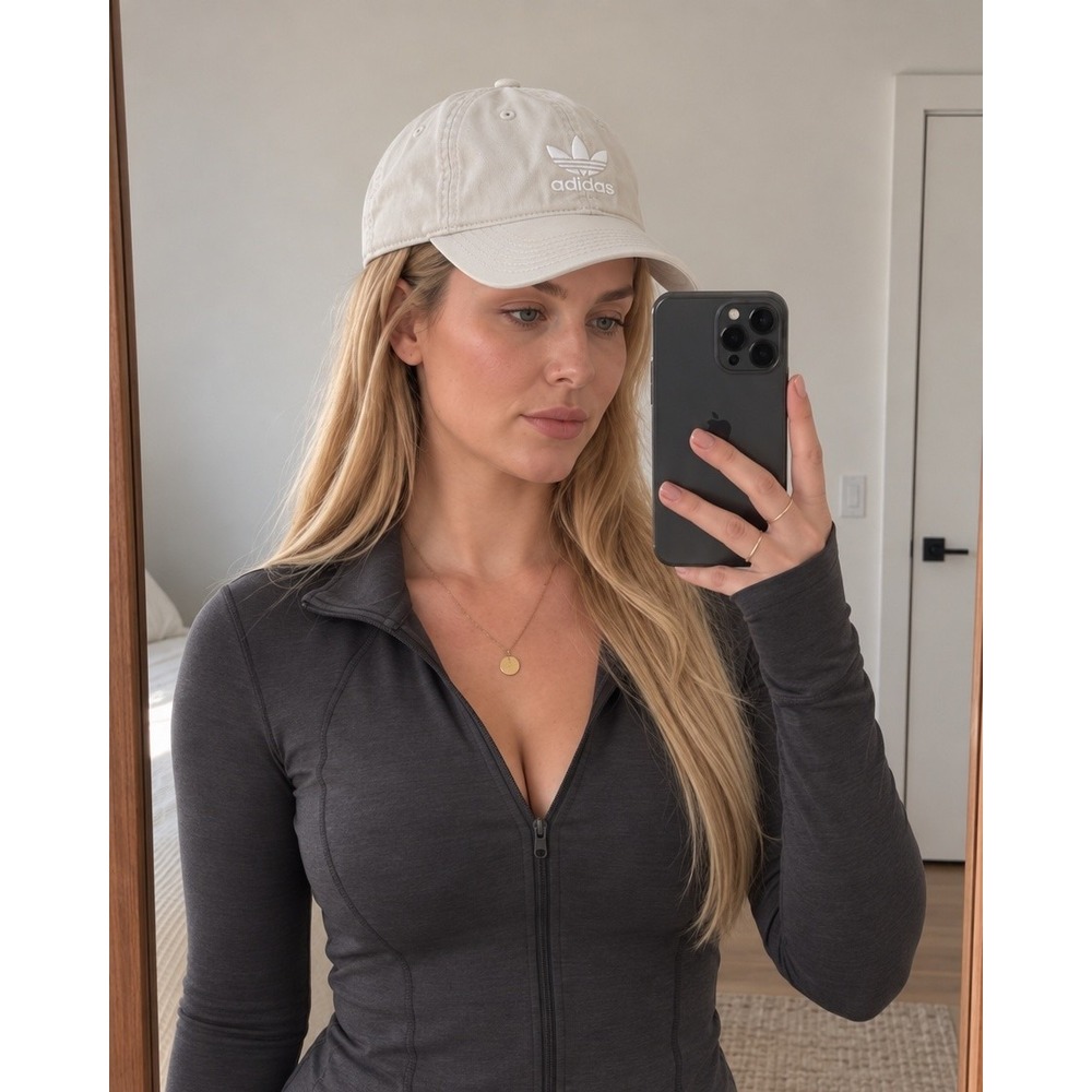 Adidas Womens Baseball Hat OS Beige Trefoil Logo Cotton Adjustable Strapback